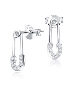 ฺBrooch Shaped CZ Silver Stud Earrings STS-4237